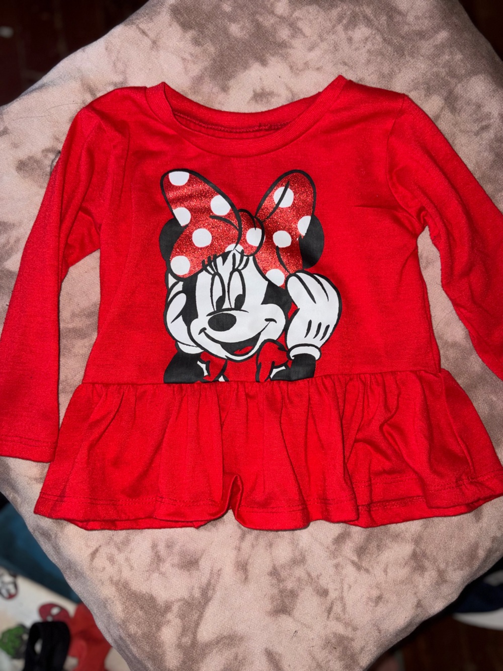 Disney Red Long-Sleeve Minnie Mouse Peplum Top